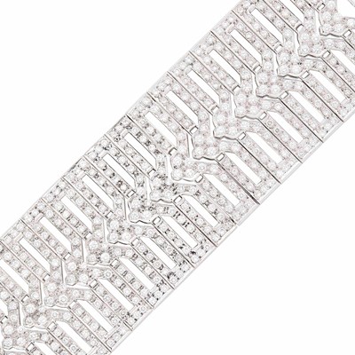 Lot 157 - Wide White Gold and Diamond Bracelet