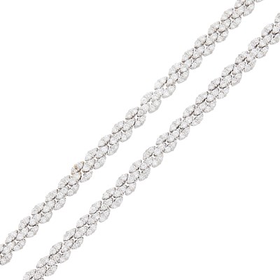 Lot 230 - Pair of Rhodium-Plated Gold and Diamond Bracelets