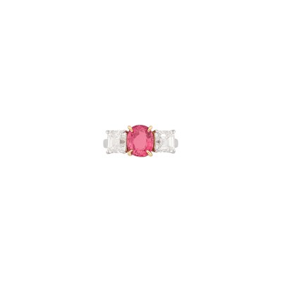 Lot 172 - Platinum, Gold, Padparadscha Sapphire and Diamond Ring