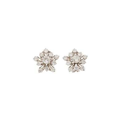 Lot 2096 - Pair of White Gold and Diamond Cluster Earrings