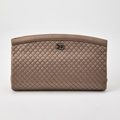 Lot 1217 - Chanel Taupe Quilted Satin Clutch