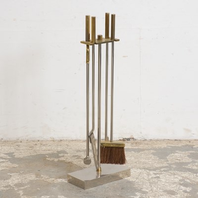 Lot 151 - Mid Century Modern Style Brass and Chrome Fireplace Tools