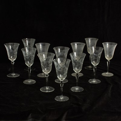 Lot 153 - Set of Twelve Etched Glass Goblets