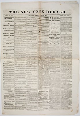Lot 39 - The New York Herald, April 15, 1865, announcing Lincoln's assassination