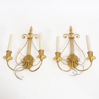 Lot 277 - Two Brass Lyre Form Sconces