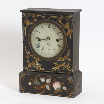 Lot 163 - Victorian Paper-Mache mother-of-Perl Inlaid Mantle Clock
