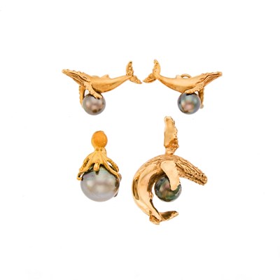 Lot 2232 - Group of Gold and Tahitian Gray Cultured Pearl Jewelry