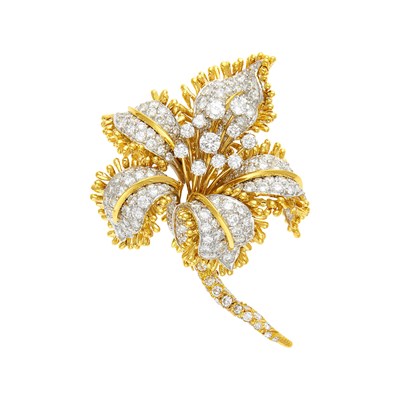 Lot 100 - David Webb Gold, Platinum and Diamond Flower Clip-Brooch
