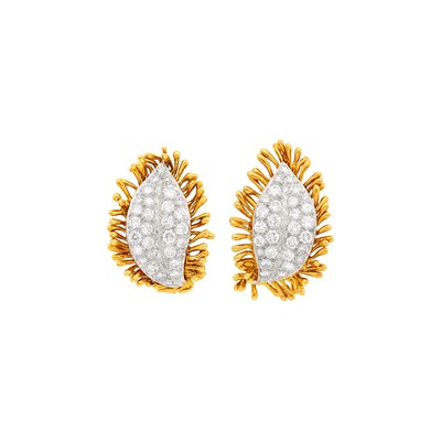 Lot 101 - David Webb Pair of Gold, Platinum and Diamond Earclips