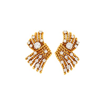 Lot 89 - Tiffany & Co., Schlumberger Pair of Gold, Platinum and Diamond Twisted Wire Spray Earclips
