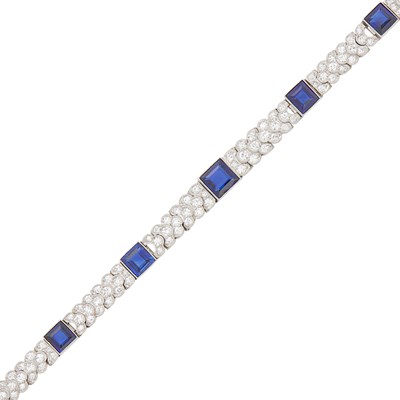 Lot 144 - Platinum, Sapphire and Diamond Bracelet