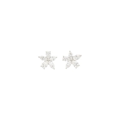 Lot 168 - Tiffany & Co. Pair of Platinum and Diamond 'Victoria' Earrings