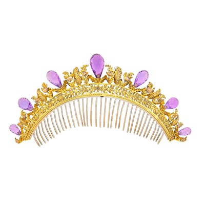 Lot 1057 - Antique Gilt-Silver and Amethyst Briolette Tiara