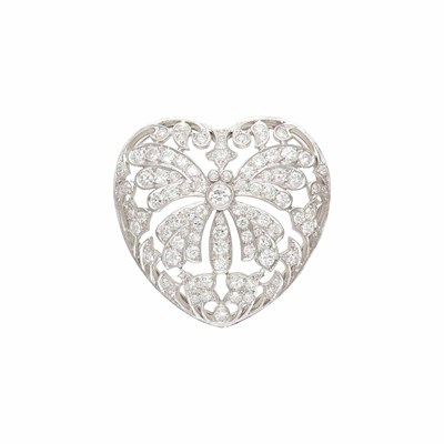 Lot 143 - Belle Époque Platinum, Gold and Diamond Butterfly Heart Pendant-Brooch