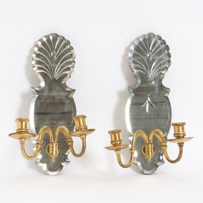 Lot 189 - Pair of Georgian Style Mirrored Back Two-Arm Sconces