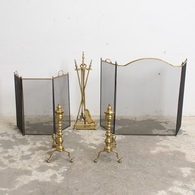 Lot 190 - Group of Georgian Style Brass Fireplace Equipment