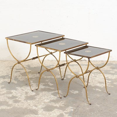 Lot 201 - Nest of Three Gilt Painted Glass Top Tables
