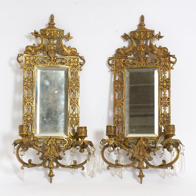 Lot 213 - Pair of Victorian Pierced Brass Two-Arm Sconces