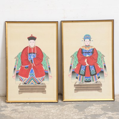 Lot 218 - Pair of Chinese Ancestor Portraits