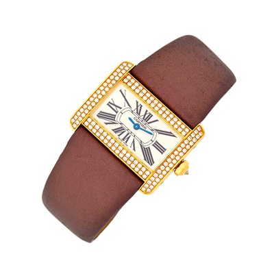 Lot 21 - Cartier Gold and Diamond 'Tank Divan' Wristwatch, Ref. 2601