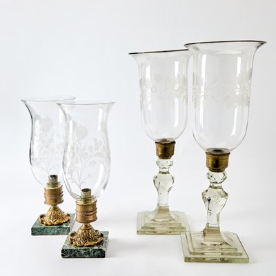 Lot 125 - Two Pairs of Etched Glass Photophores