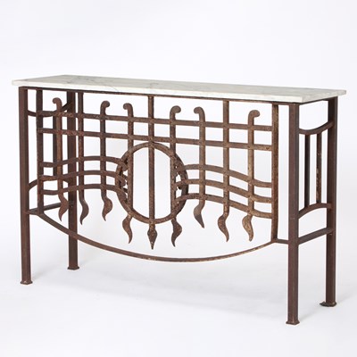 Lot Wrought Iron and White Marble Top Console