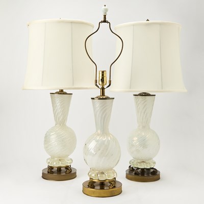 Lot 301 - Group of Three Murano Blown Glass Vases as Table Lamps