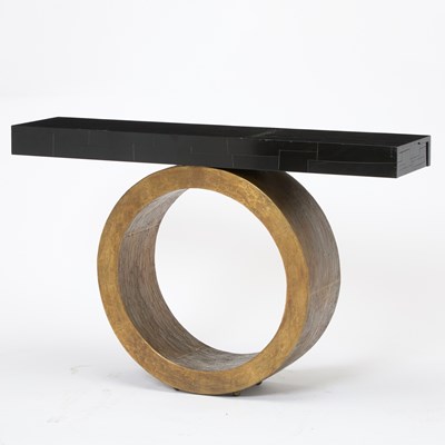 Lot Herve van der Straeten Ebonized Pearwood and Patinated Bronze "Anneau Model 206" Console Table