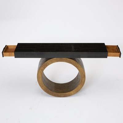 Lot 426 - Herve van der Straeten Ebonized Pearwood and Patinated Bronze "Anneau Model 206" Console Table
