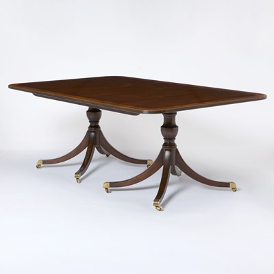 Lot 54 - George III Style Banded Mahogany Two Pedestal Extension Dining Table