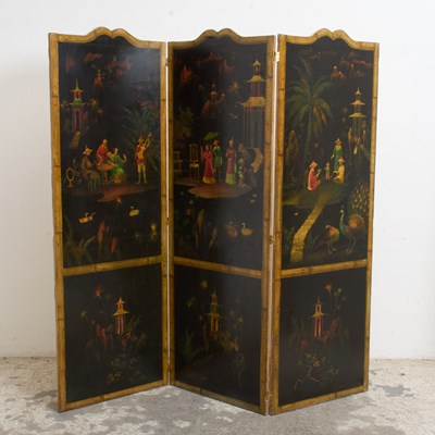 Lot 317 - Chinoiserie Three-Panel Painted Wood Screen