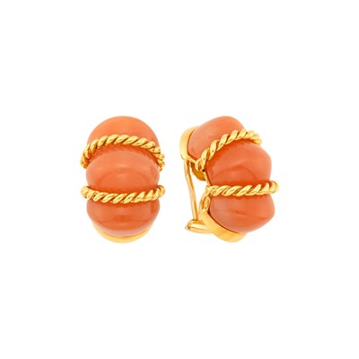Lot Valentin Magro Pair of Gold and Carnelian 'Shrimp' Earclips