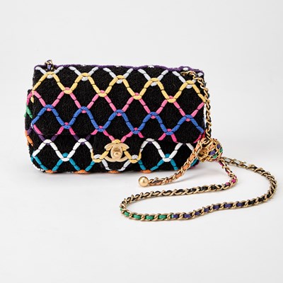Lot 1221 - Chanel Multicolored Tweed Mini Pearl Crush Flap Bag