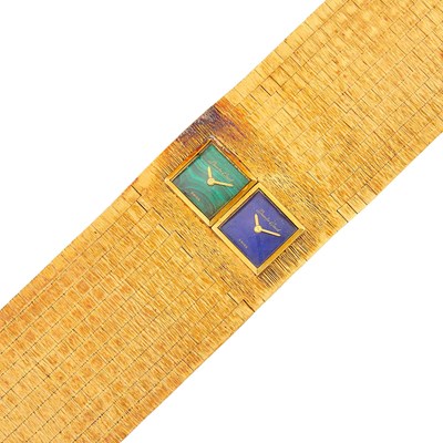 Lot 63 - Bueche Girod Wide Gold, Malachite and Lapis 'Dual Time Zone' Wristwatch