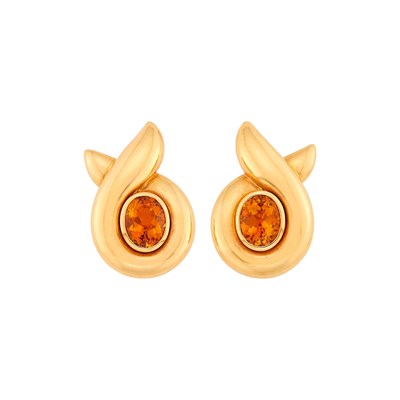 Lot 14 - Verdura Pair of Gold and Citrine 'Cross-Over' Twisted Ribbon Earclips