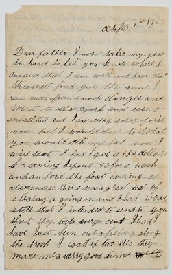 Lot 28 - An evocative letter written by a 15-year-old boy to his father about running away from home during the Civil War