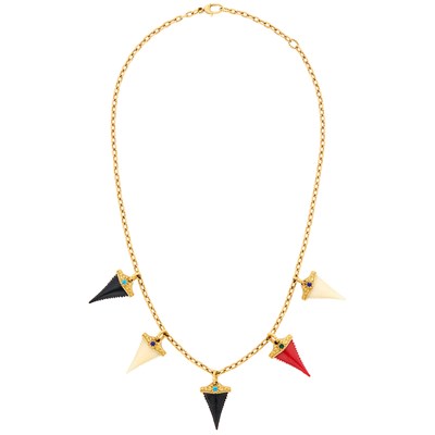 Lot Gucci Gold, Bone, Hardstone and Resin 'Shark Tooth' Chain Necklace