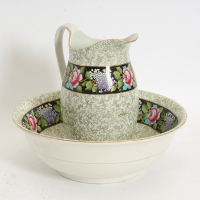 Lot 98 - English Transfer Printed Earthenware Pitcher and Basin