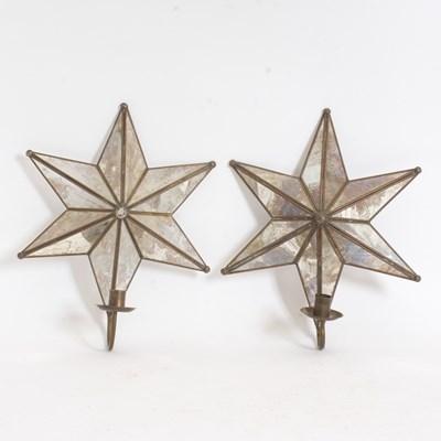 Lot 97 - Pair of Patinated Metal and Mirrored Glass Star Form Sconces