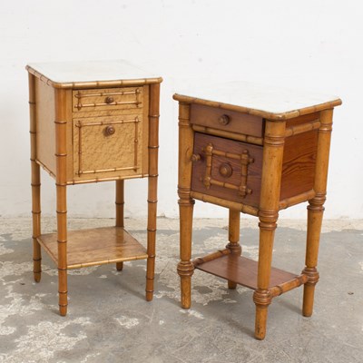 Lot 126 - Two Victorian Figured Maple and Faux Bamboo Bedside Cupboards