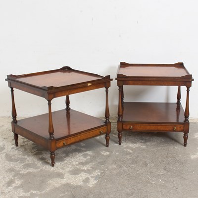 Lot 335 - Pair of Regency Style Mahogany and Burlwood One-Drawer Side Tables