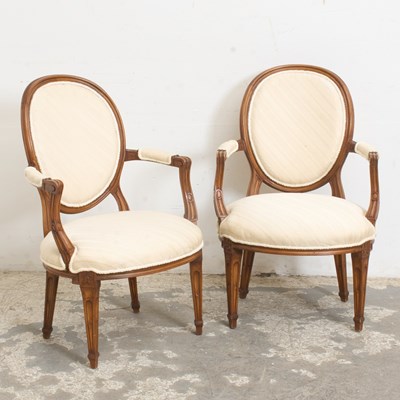 Lot 328 - Pair of Louis XVI Style Walnut Fauteuils