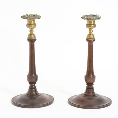 Lot 397 - Pair of George III Mahogany and Brass Candlesticks