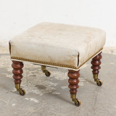 Lot 116 - George IV Style Walnut Suede Upholstered Footstool