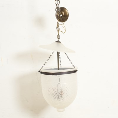 Lot 371 - Frosted Glass Bell Shaped Hanging Hall Light