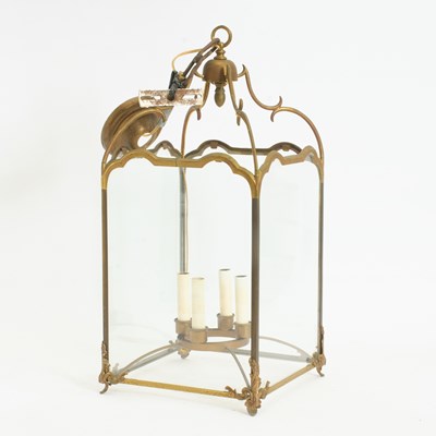 Lot 372 - Brass and Glass Hanging Lantern