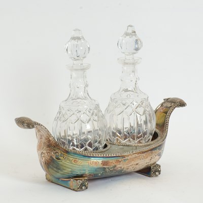 Lot 374 - Silverplate Boat-Form Decanter Set