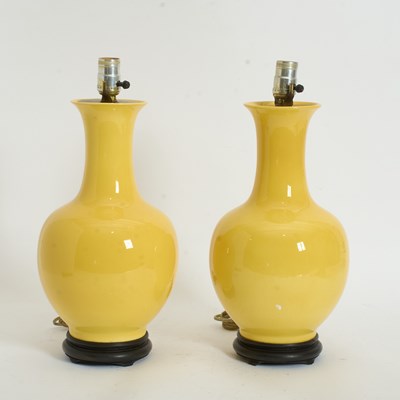 Lot 379 - Pair of Yellow Porcelain Vases