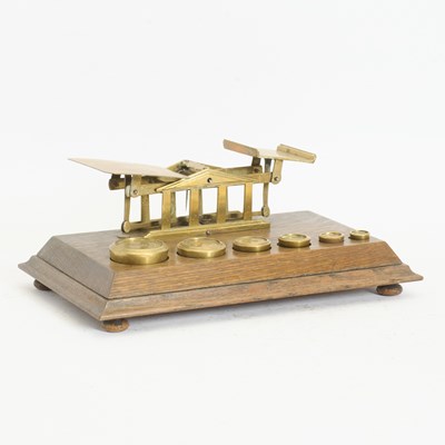Lot 392 - Victorian Brass and Oak Scale
