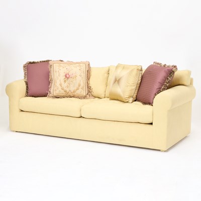 Lot 74 - Damasked Upholstered Loose Cushion Sofa